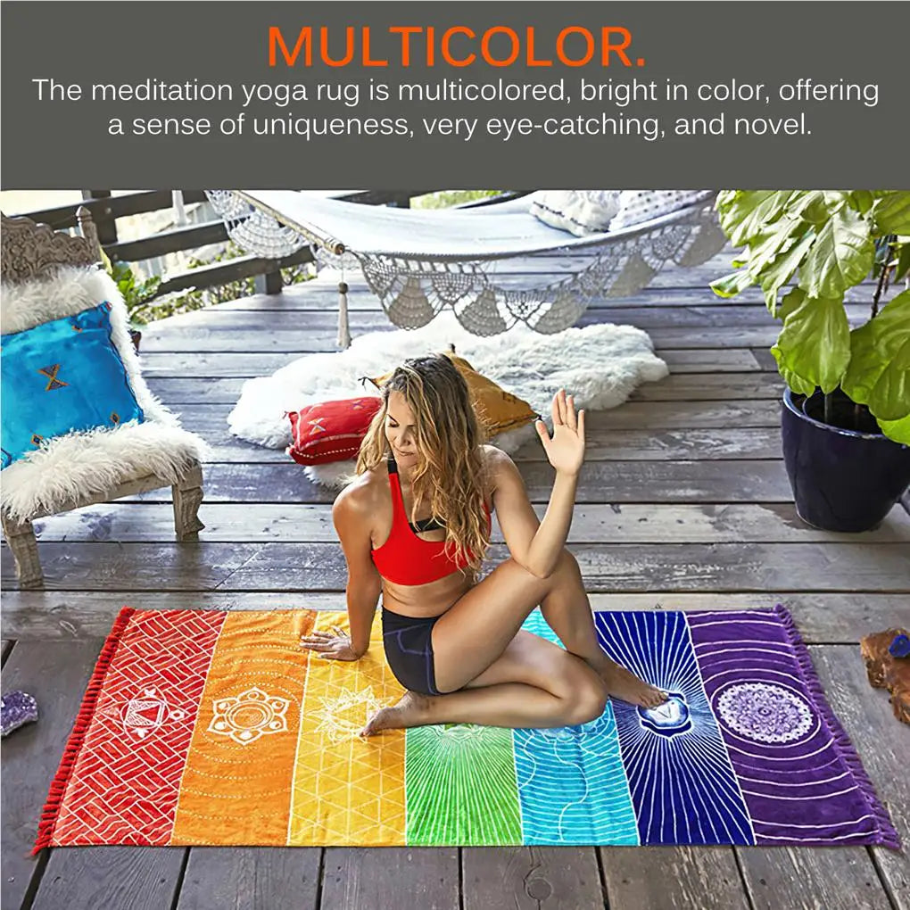 Meditation Yoga Rug Multipurpose Tassel Floor Mat Chakras Sun-proof Shawl Rectangular Colorful Tapestry for Travel